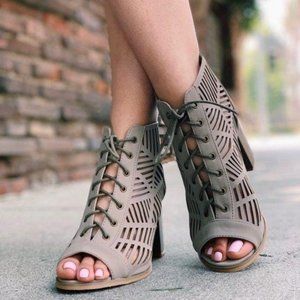 Open Toe Laced Up Spring Cut Out Ankle Booties